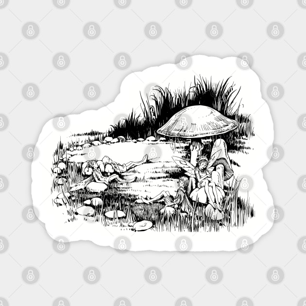 Vintage Fairy Tale Mushroom Nap Scene Magnet by AltrusianGrace