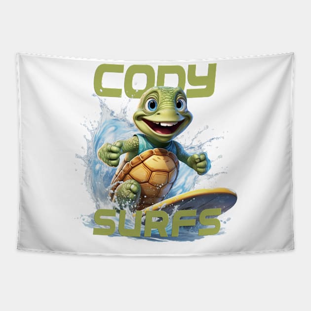 Aquatic Glide Waves Surfing Tee "Cody Surfs" Tapestry by cusptees