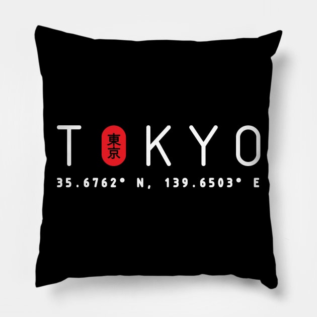 Tokyo Japan Coordinates Urban Streetwear White Pillow by Just Kidding Co.