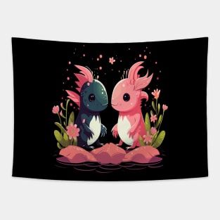 Axolotl Couple Valentine Tapestry