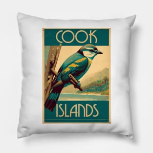 Cook Islands Bird Vintage Travel Art Poster Pillow