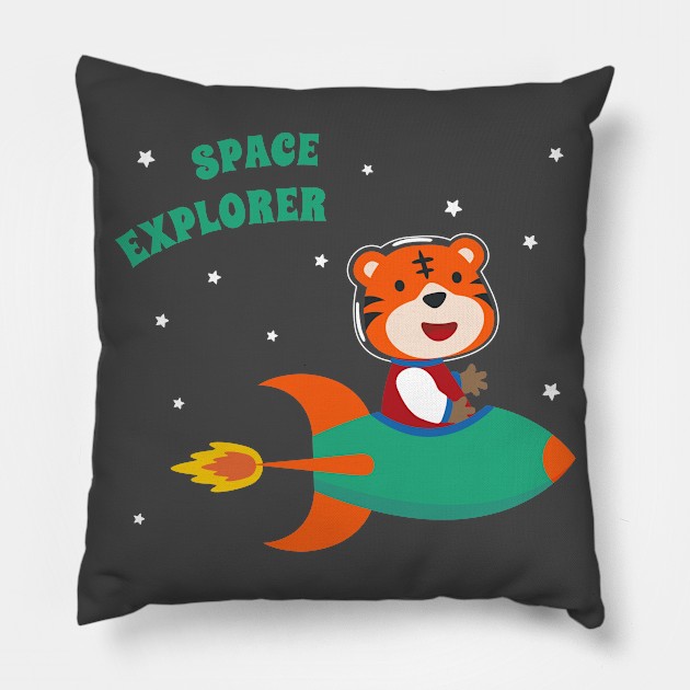 cute tiger astronaut play with his rocket Pillow by KIDS APPAREL