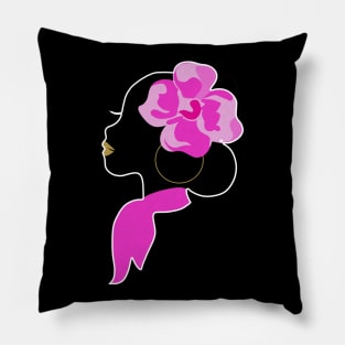 Beautiful Black Afro Woman with Pink Flower Pillow