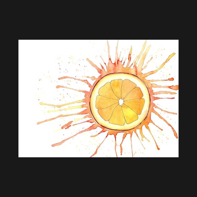 "Splash" Orange Slice Watercolor and Ink Painting by Sandraartist