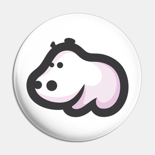 Cute Hippo Cartoon Drawing Pin by RetroArtCulture