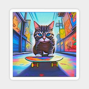 Cool Skateboarding Cat Magnet