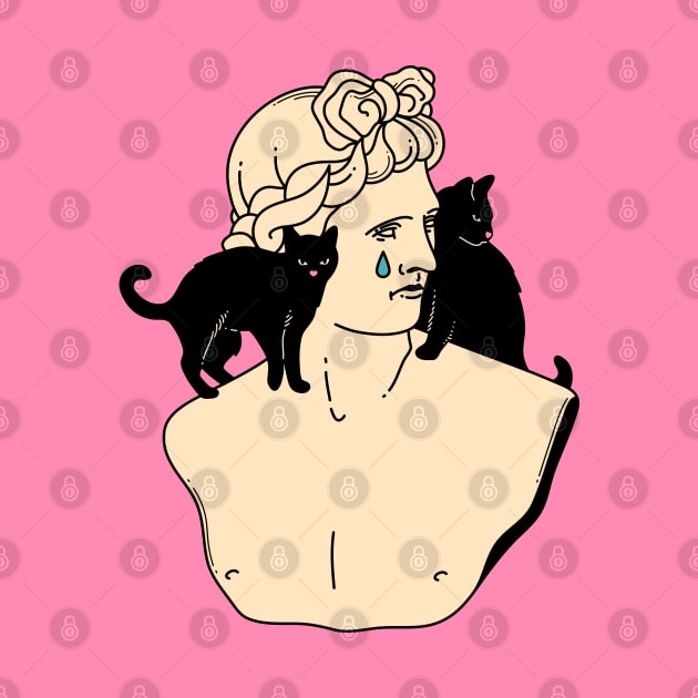 Greek God Black Cat in pink by The Charcoal Cat Co.