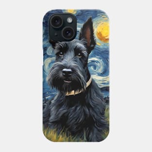 Adorable Scottish Terrier Dog Breed Painting in a Van Gogh Starry Night Art Style Phone Case