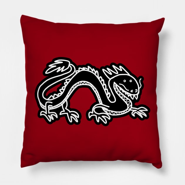 Dragon Line Art Black and White Pillow by ellenhenryart