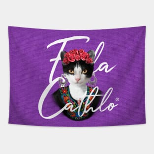 Grape TXW back Cat Frida Cathlo version of - Frida Kahlo Tapestry