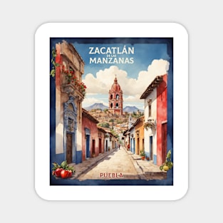 Zacatlan de las Manzanas Puebla Mexico Watercolor Vintage Tourism Magnet
