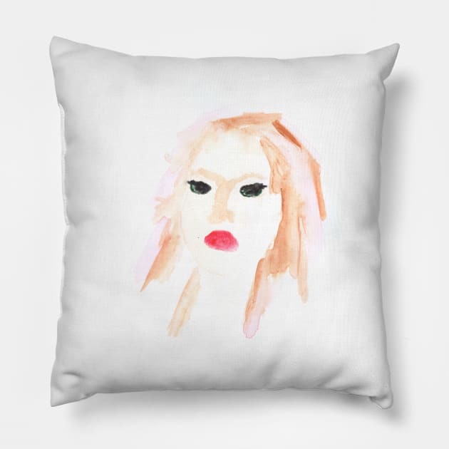 Women portrait, girl face. Watercolor, art decoration, sketch. Illustration hand drawn modern painting Pillow by grafinya