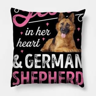 With Jesus In Her Heart And German Shepherd Pillow