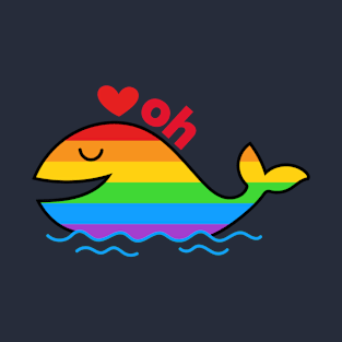 Oh Whale rainbow and red heart T-Shirt