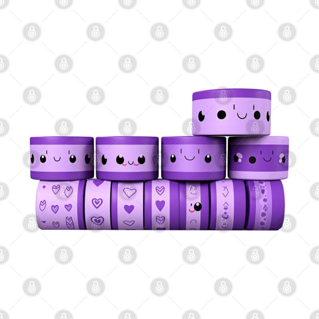 several rolls of purple tape with cute face by MilkyBerry