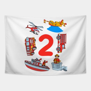 Fireman Firefighter Fire Trucks Toddlers 2 Birthday Tapestry