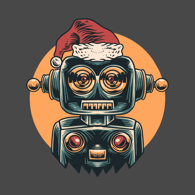 Retro Christmas Robot with Santa Hat by SLAG_Creative