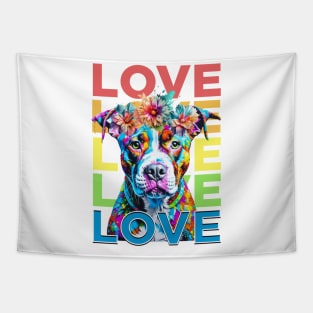 Rainbow Pitbull Love Tapestry