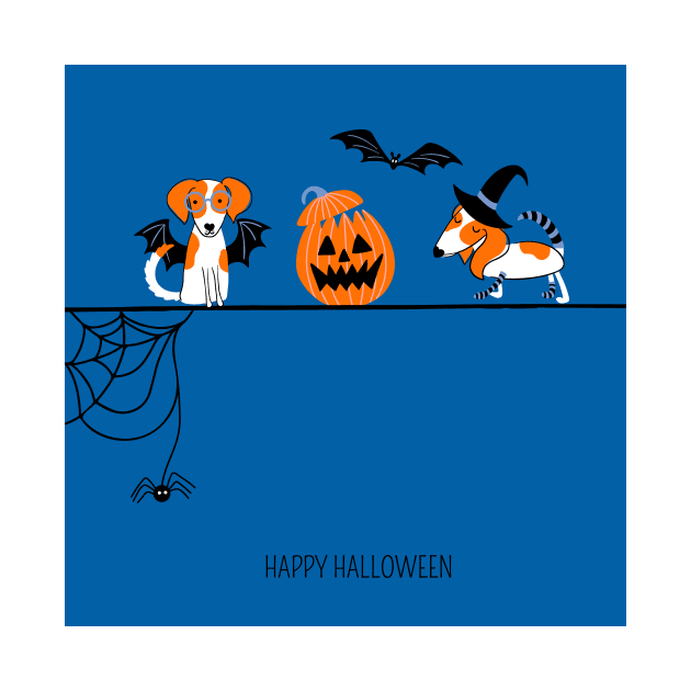 Happy Halloween print with dogs and pumpkin by DanielK