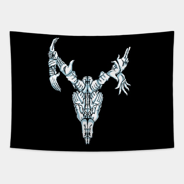 Deer Skull Made of Hands Tapestry by AidanThomas