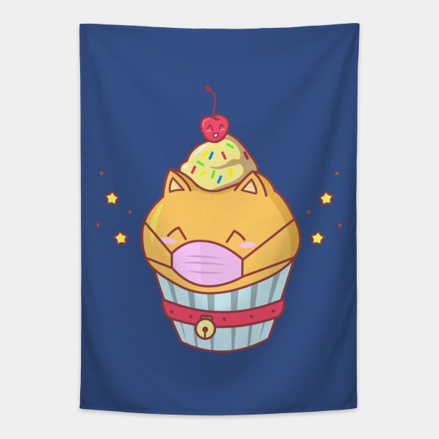 Cat Cake Mask Tapestry by AnishaCreations