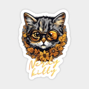 Nerdy Kitty Delight: Funny Aesthetic Smart Cat Art for Cat Lovers Magnet