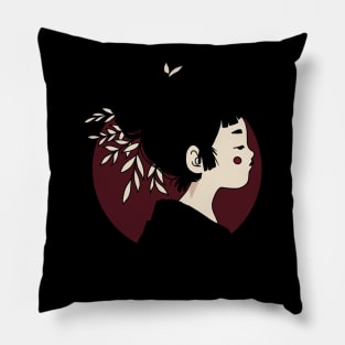 Minimalistic Geisha Design ‚Under the Red Moon‘ | handmade illustration | By Atelier Serakara Pillow