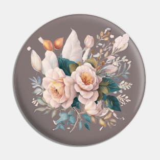 Watercolor Bouquet of Flowers in Vintage Style Pin