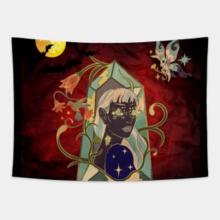 Vintage Halloween Girl with Butterfly Tapestry