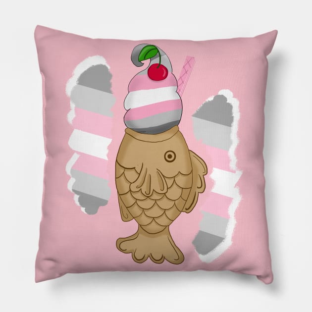 Pride Taiyaki design, 2nd wave (demigirl) Pillow by VixenwithStripes