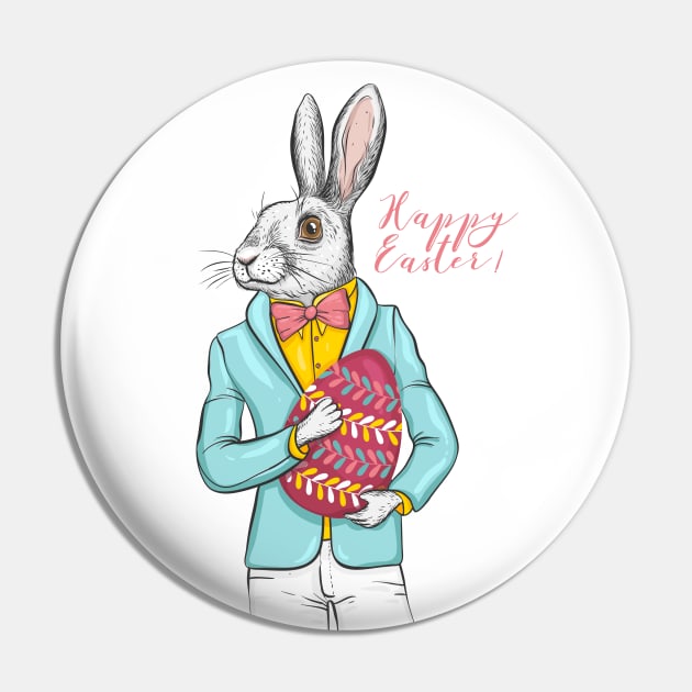 Happy Easter rabbit hipster with egg Pin by Marysha_art