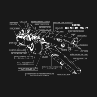 Bristol Blenheim Mark IV Light Bomber Plane Schematic Infographic Blueprint Diagram Gift T-Shirt