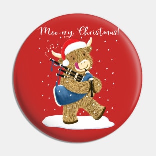 Scottish Highland Cow Plays Merry Christmas On His Bagpipes Pin