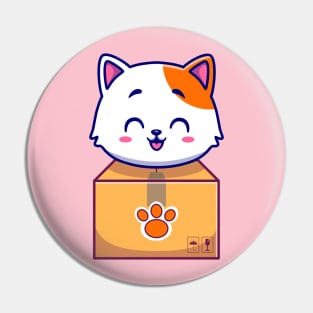 Cute Cat In Box Cartoon Pin