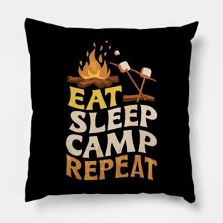 Eat Sleep Camp Repeat. Vintage Camping Pillow