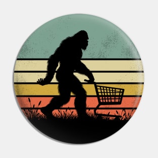 Bigfoot Holding a Shopping Cart Funny Vintage Shopper Pin