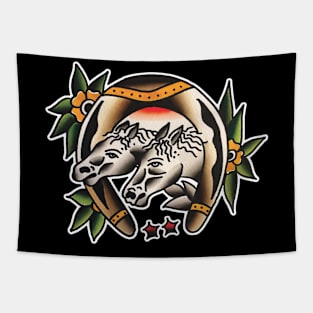 Horses with Horseshoe Tattoo Design Tapestry