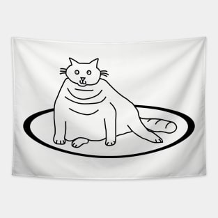 Chonk Cat on a Rug Minimal Line Tapestry