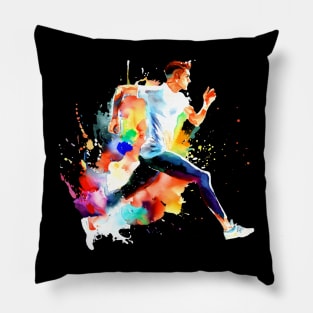 Runner Watercolor Running Marathon Jogging Jogger Athlete Pillow