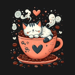 Feline Brews: Coffee & Cats Collide in Cuteness T-Shirt