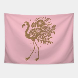 Boho Surrealism Floral Flamingo Tapestry