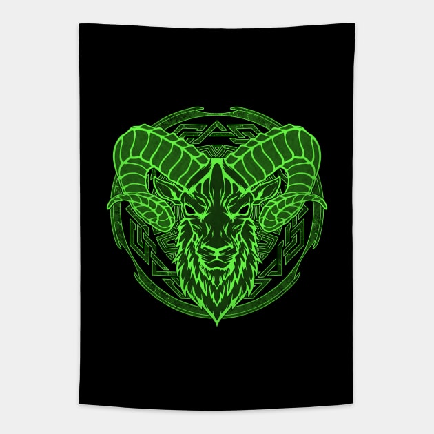 Viking Celtic Ram Aries Zodiac Tapestry by NicGrayTees