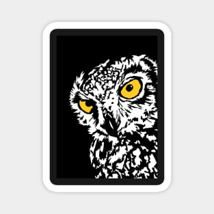 Lookout Owl Black and White Linoprint Magnet