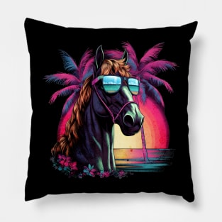 Retro Wave Appaloosa Horse Good Vibes Pillow