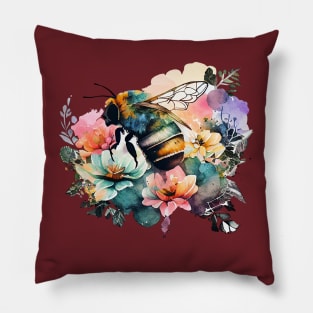 Floral Bee Watercolor 3.0 Pillow