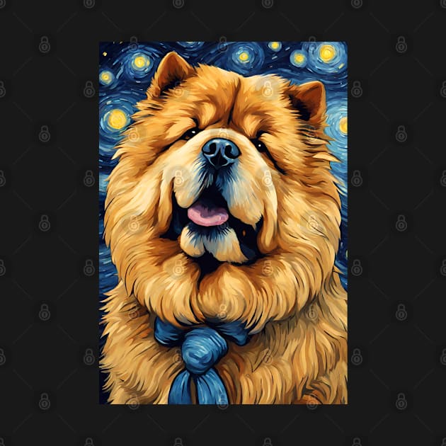 Chow Chow Dog Breed Painting in a Van Gogh Starry Night Art Style by Art-Jiyuu