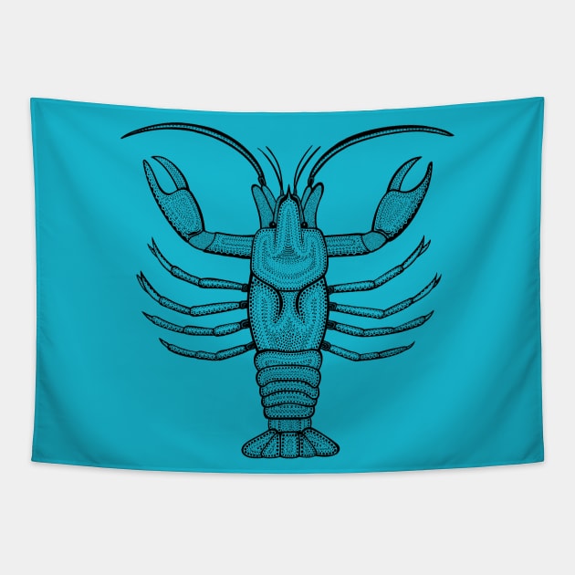 Crayfish or Crawdad Ink Art - cool animal design - on blue Tapestry by Green Paladin