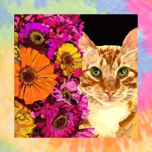 Ginger Cat with flowers T-Shirt