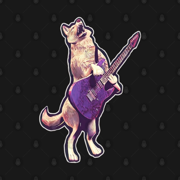 Dog playing guitar rock ‘n’ roll heavy-metal gift animal art gamer by LastViewGallery