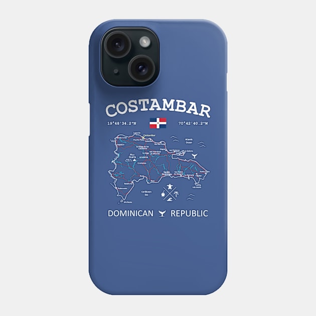 Costambar Dominican Republic Flag Travel Map Coordinates GPS Phone Case by French Salsa